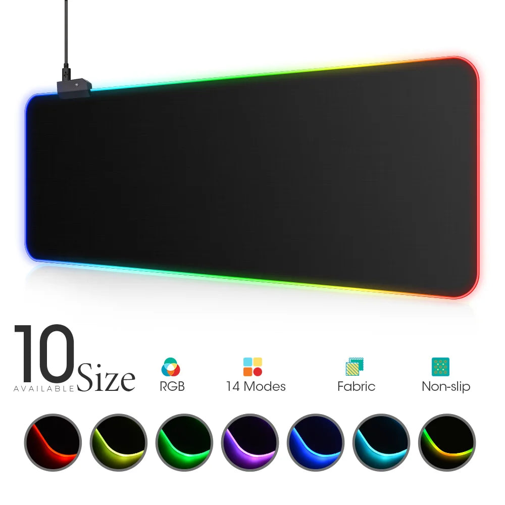 Tapis de Souris Gaming XXL RGB 14 Modes Étanche