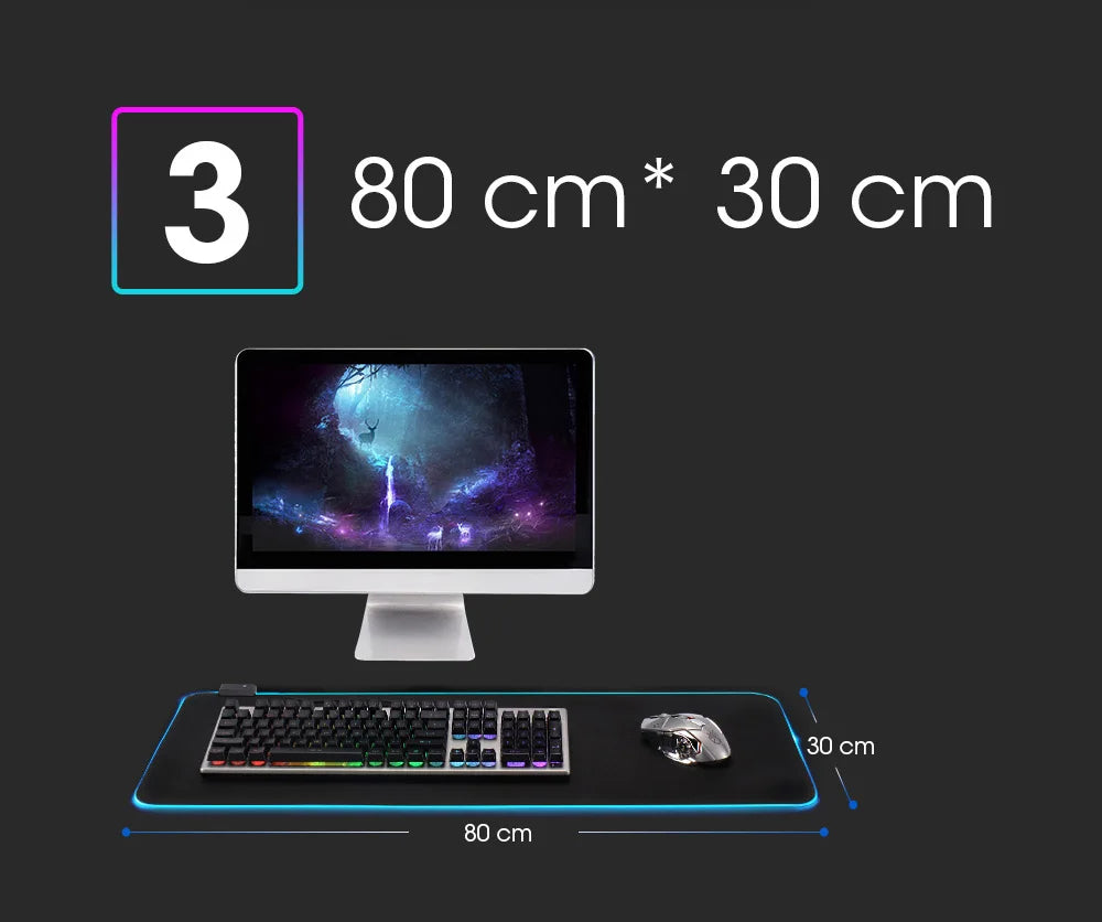 Tapis de Souris Gaming XXL RGB 14 Modes Étanche