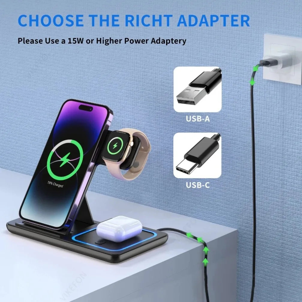 Station de Charge Sans Fil Pliable 3-en-1