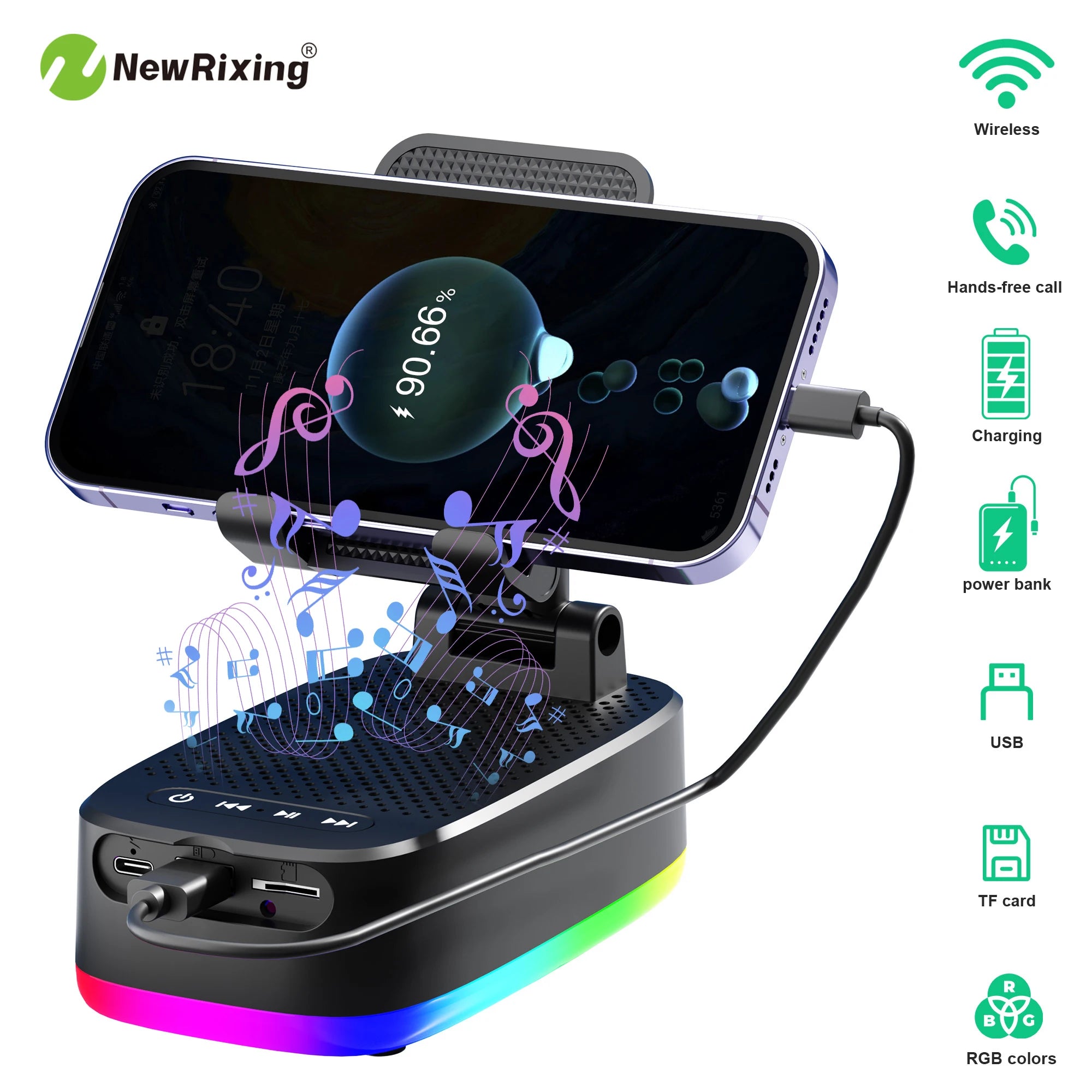 Support Téléphone 4-en-1 avec Enceinte et Chargeur RGB