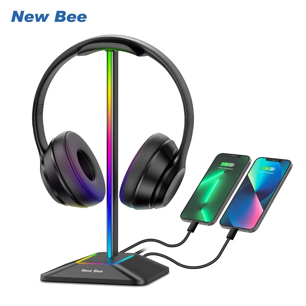 Support Casque Gaming RGB avec Ports de Charge USB