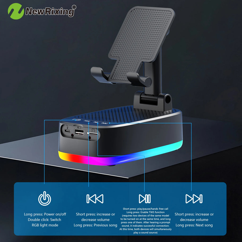 Support Téléphone 4-en-1 avec Enceinte et Chargeur RGB