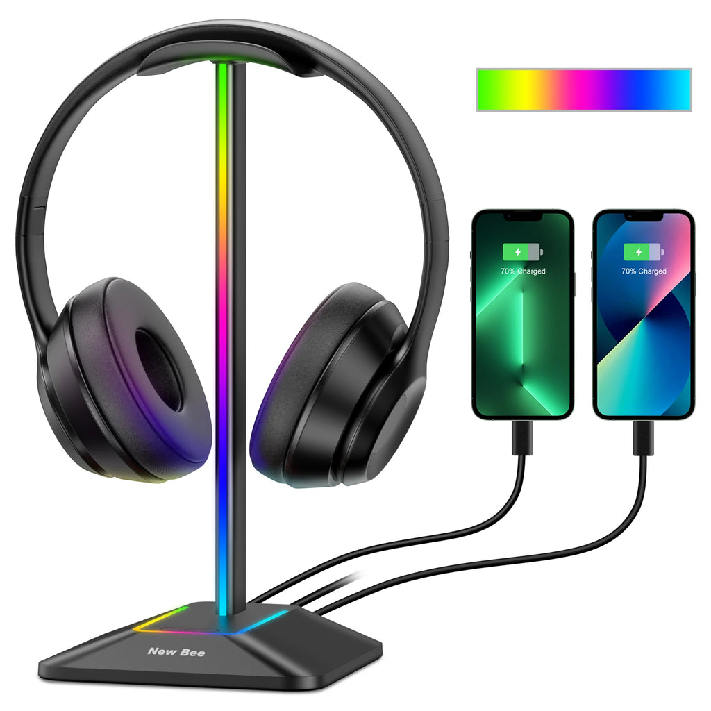 Support Casque Gaming RGB avec Ports de Charge USB