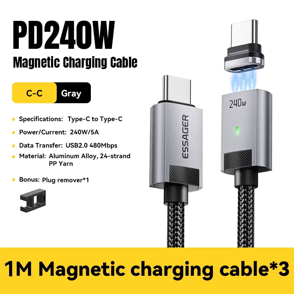 Câble de Charge Magnétique 4-en-1 Charge Rapide 240W