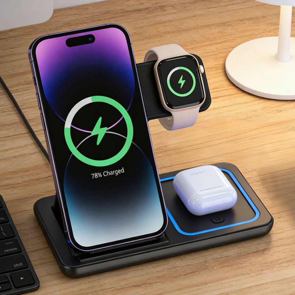 Station de Charge Sans Fil Pliable 3-en-1