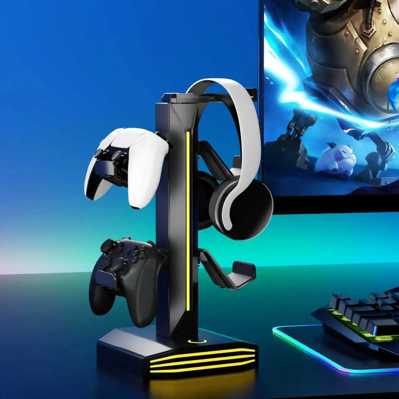 Support Casque et Manettes Gaming RGB avec Ports USB