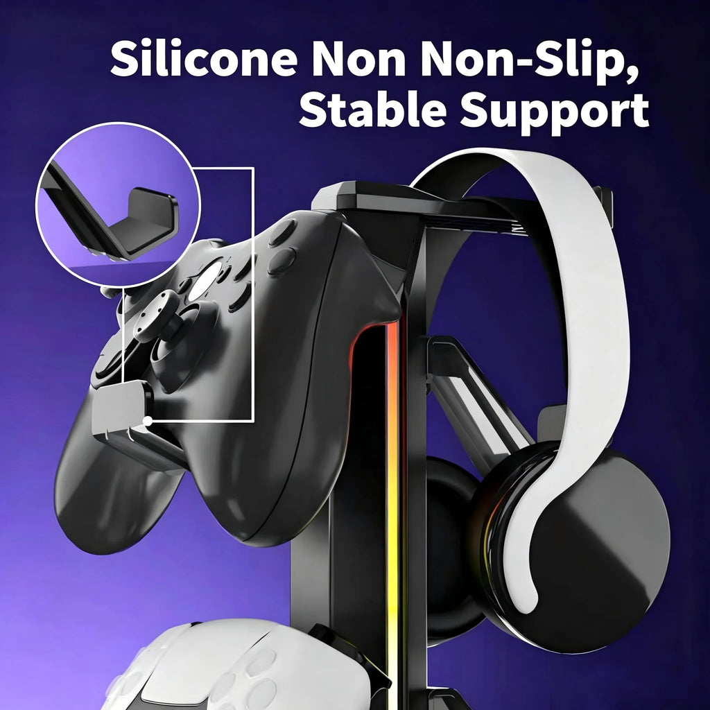 Support Casque et Manettes Gaming RGB avec Ports USB