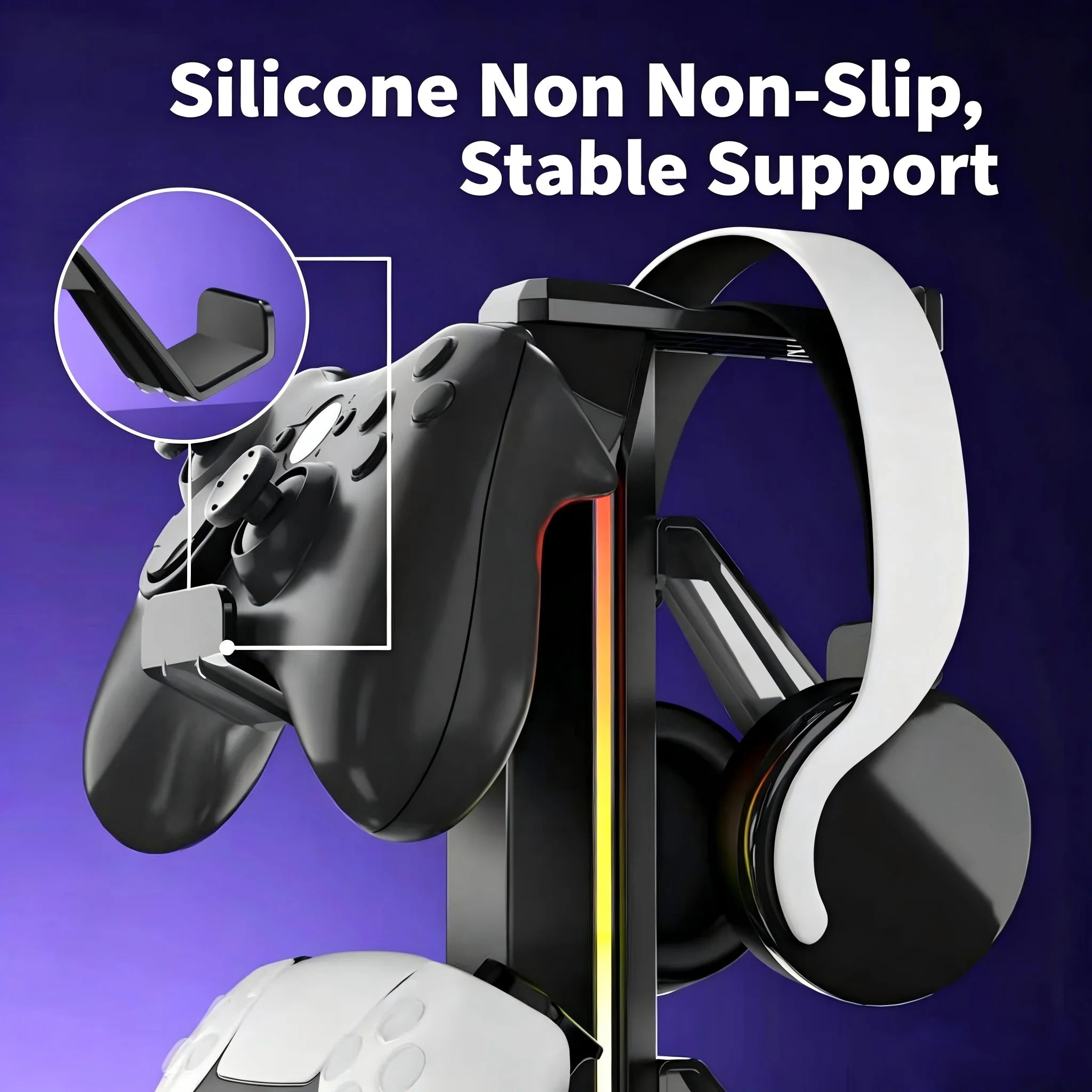 Support Casque et Manettes Gaming RGB avec Ports USB