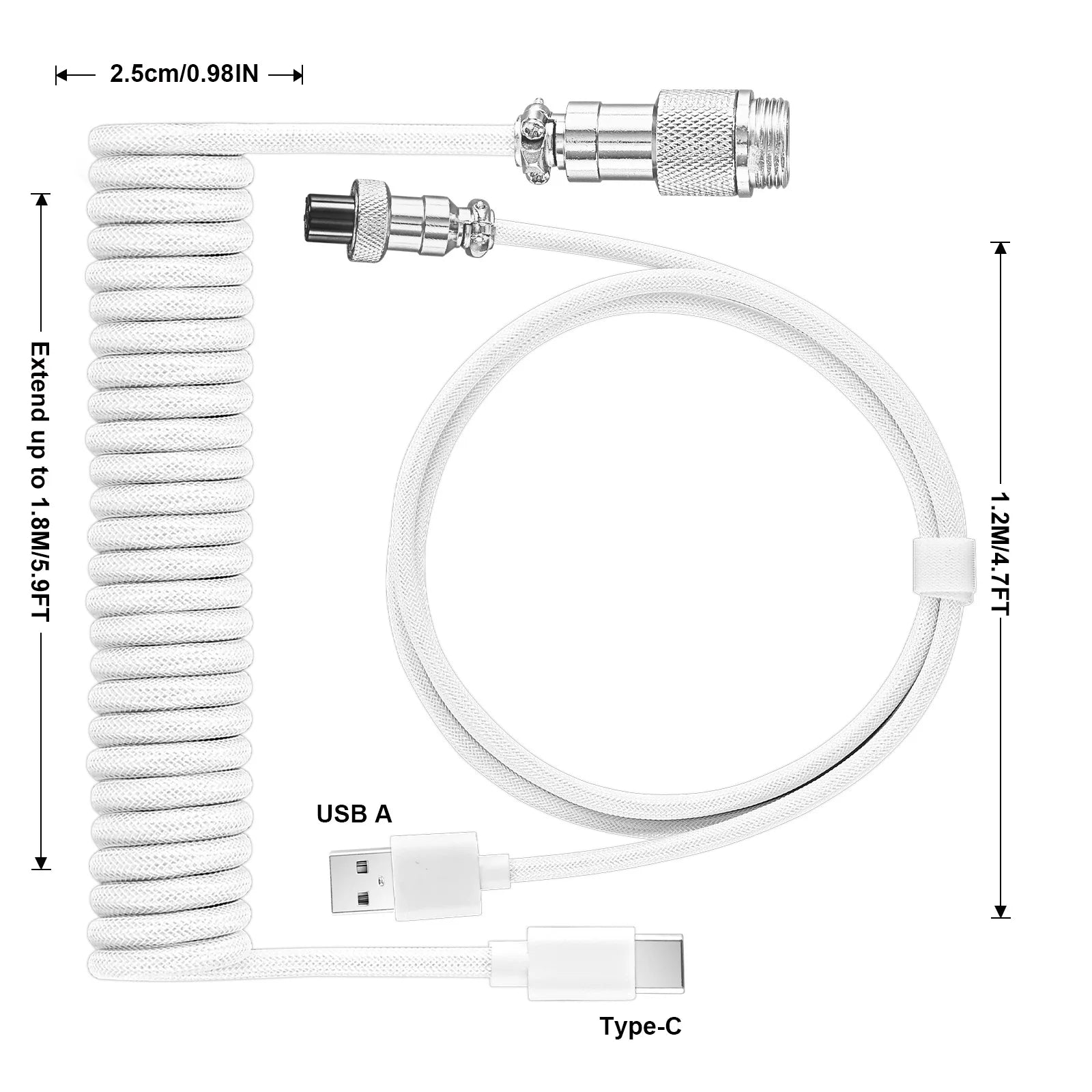 Câble Clavier Tressé Spirale Style Aviateur