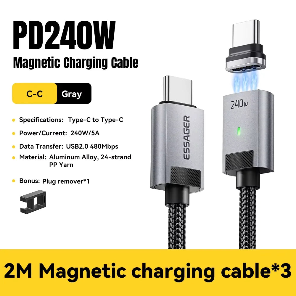 Câble de Charge Magnétique 4-en-1 Charge Rapide 240W